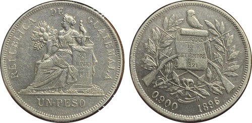 Guatemala 1 Peso | 1896 Plata .900 • 25g ⌀ 37 mm KM # 210